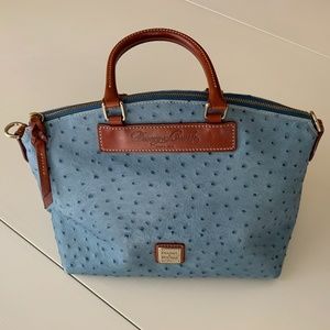 Dooney & Bourke Ostrich Embossed Leather Tote Blue Crossbody Handbag